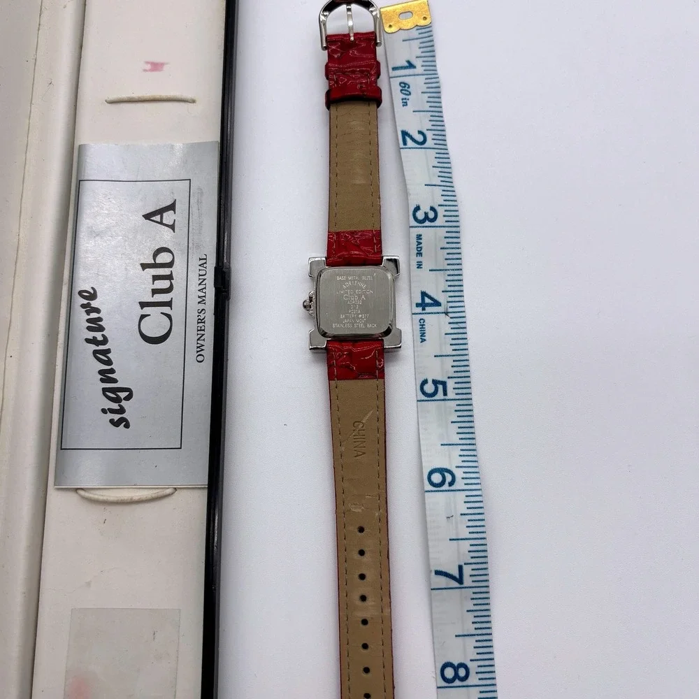 Adrienne Signature‎ Club A Womens Square Rhinestone Bezel Red Croc Leather Band